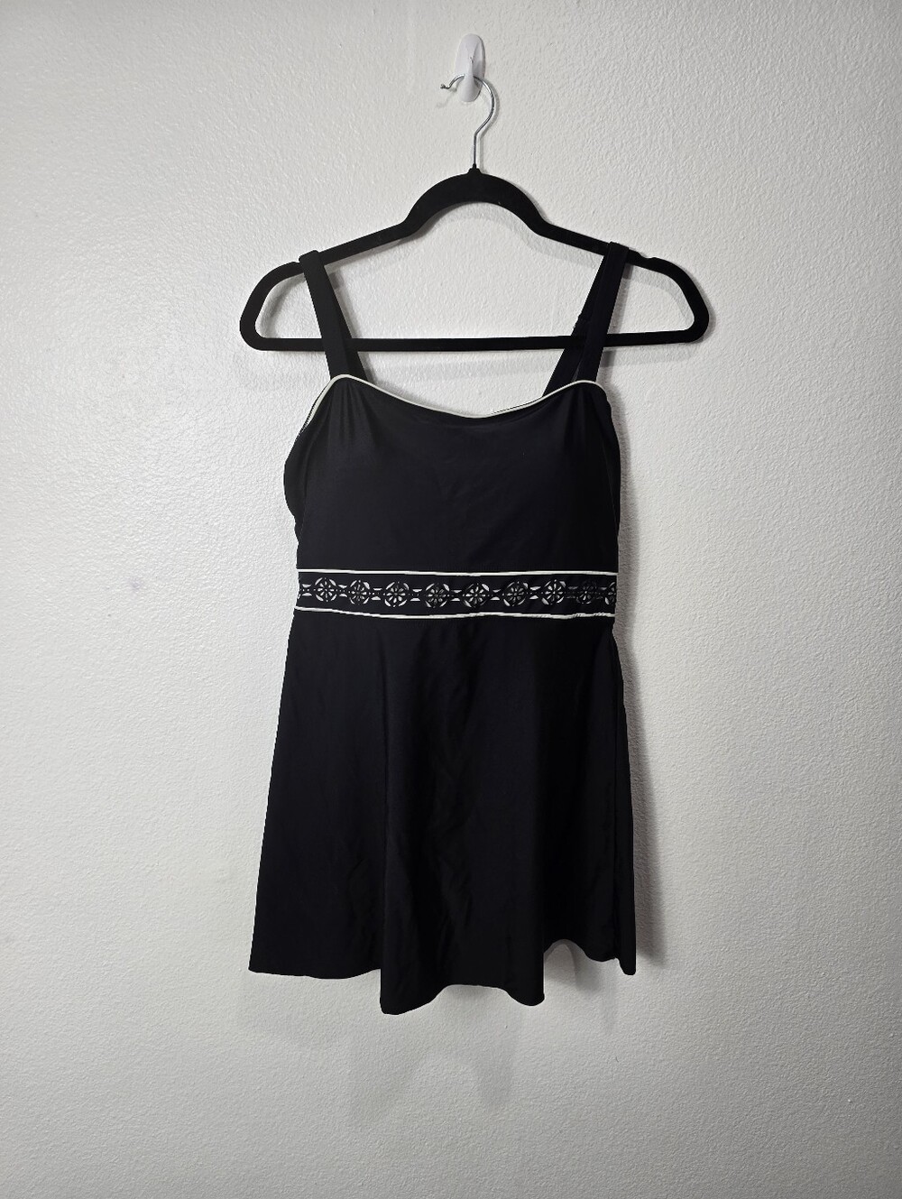 Beach Wear Black Swim Dress with White Trim. Vacation Beach